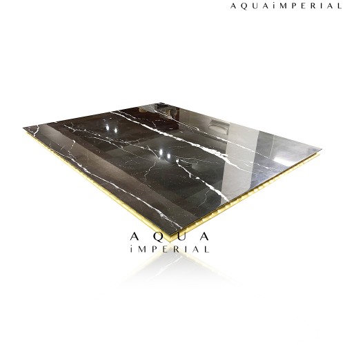 Black Marquina with solid brass center table