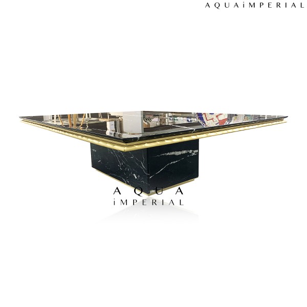 Black Marquina with solid brass center table