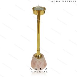 Rose quartz with brass t light holder 