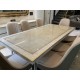 CLASSIC QUARTS DINING TABLE WITH  RIVER SHELL & BRASS INLAY 