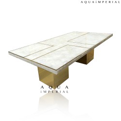 CLASSIC QUARTZ DINING WITH BRASS BASE 