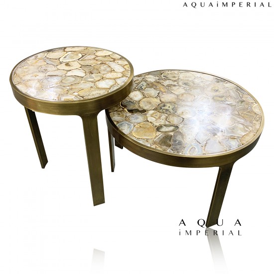 Corner nesting table with golden agate 