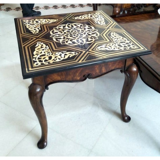 Brass Inlay Floral Corner Table Top