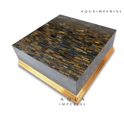 Blue Tiger Eye With Golden SS Base Center Table Top