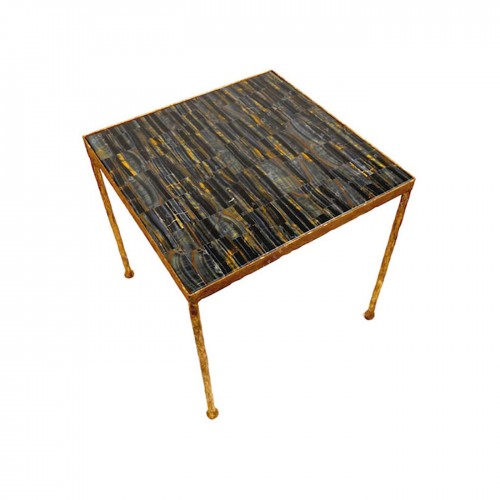 Blue Tiger Eye Corner Table Top With Brass Base