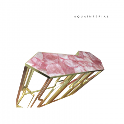 Rose Quartz Console With Rose Gold And Brass Base
