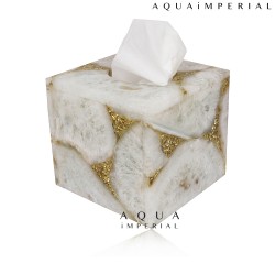White Agate with Golden Glitter Bathroom Tissue Box