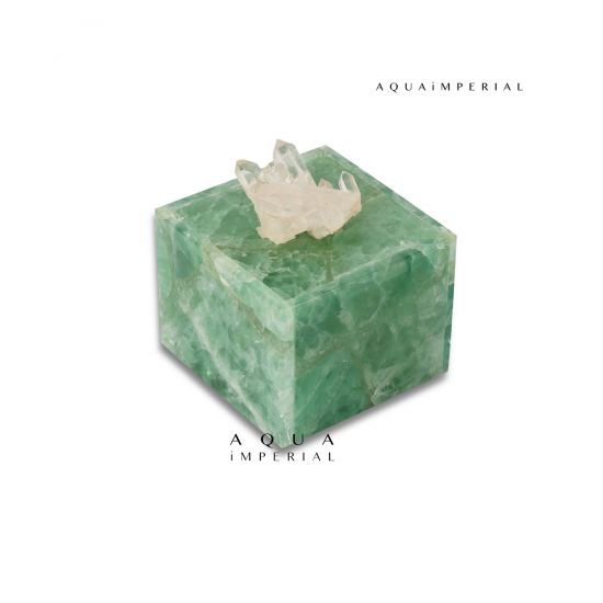 Green Fluorite Jewel Box With Rock Crystal Specimen Lid
